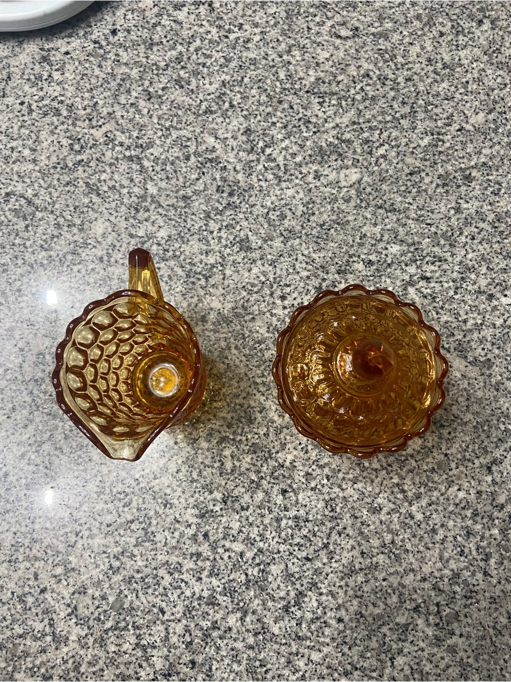 VTG 1960s FENTON Colonial Thumbprint Amber Glass Creamer Covered Sugar Bowl Set - Picture 6 of 12